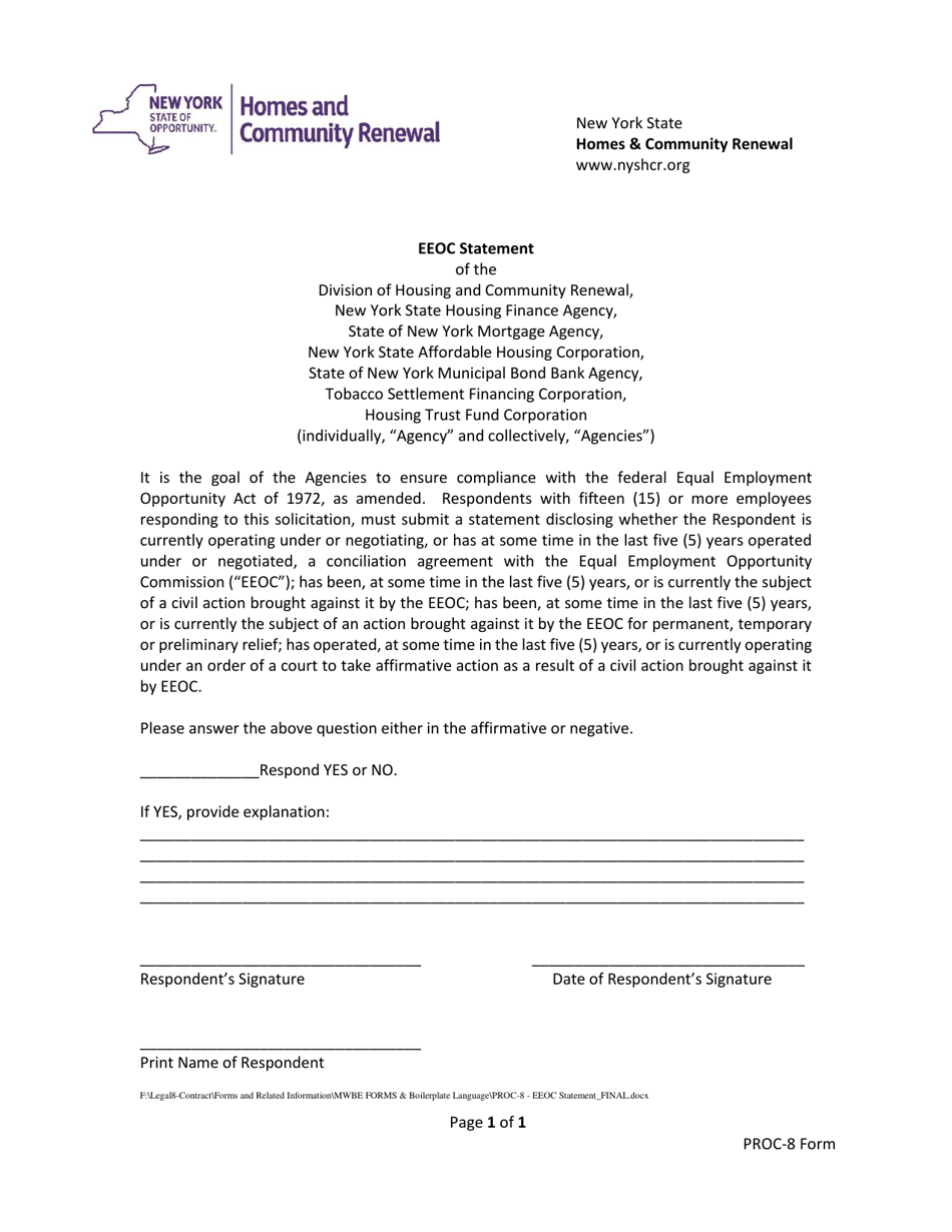 Form PROC-8 EEOC Statement - New York, Page 1