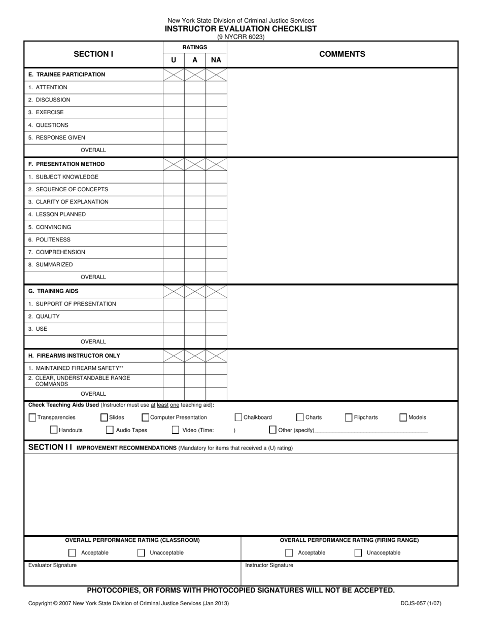 Form DCJS-057 Instructor Evaluation Checklist - New York, Page 4