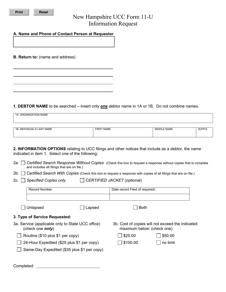 UCC Form 11-U Information Request - New Hampshire, Page 1