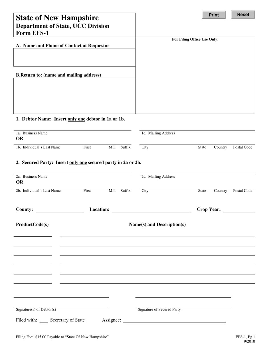 Form EFS-1 - New Hampshire, Page 1