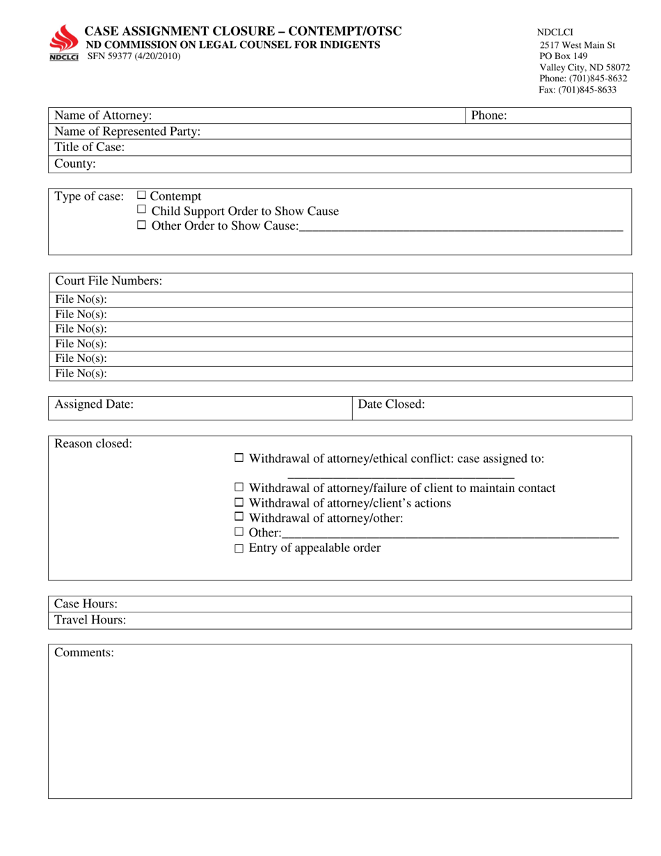 Form SFN59377 Download Fillable PDF or Fill Online Case Assignment ...