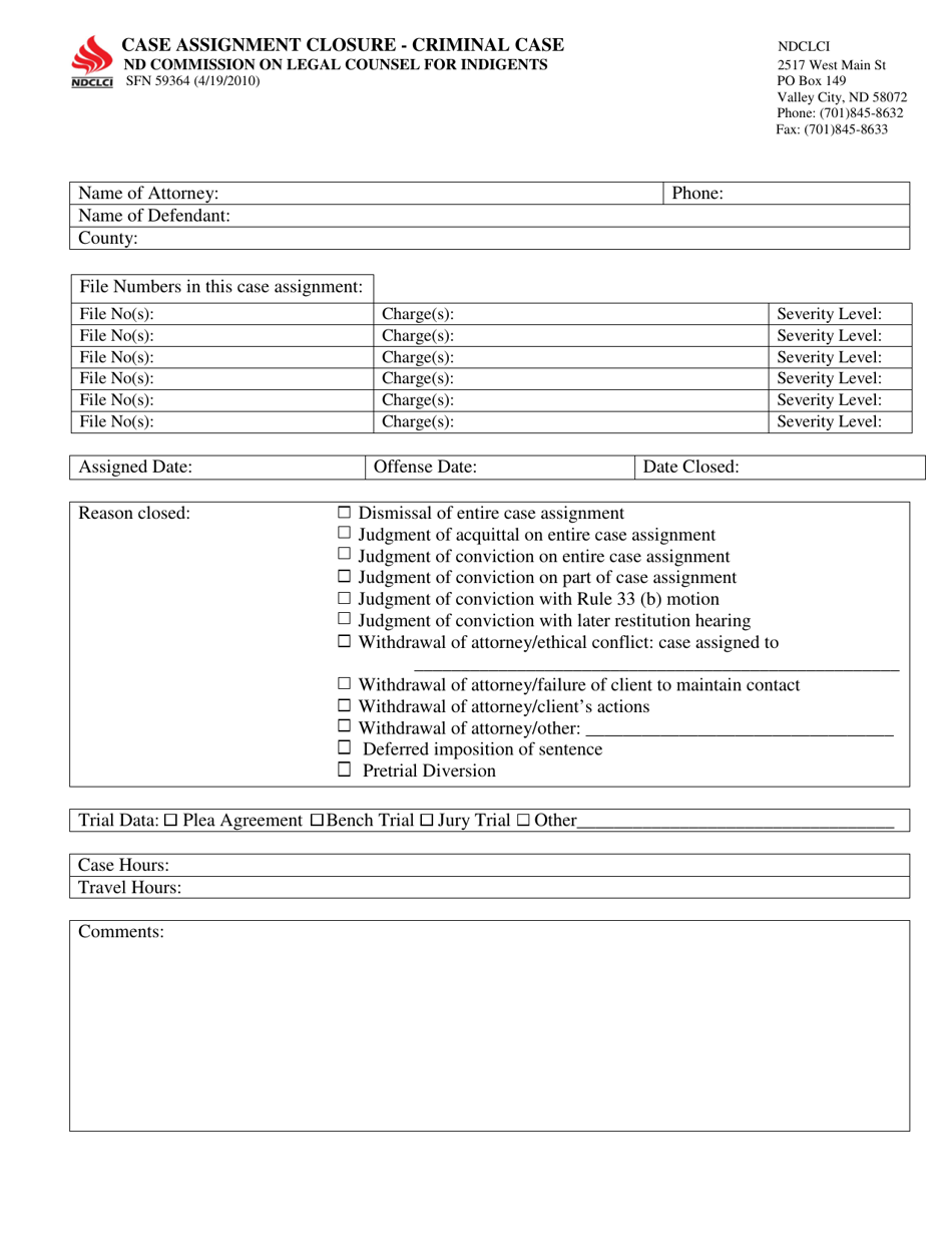 Form SFN59364 - Fill Out, Sign Online and Download Fillable PDF, North ...