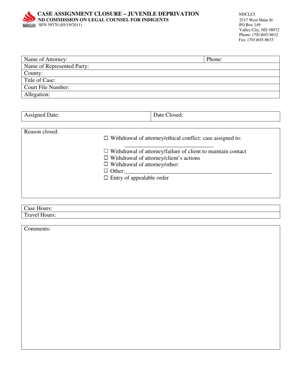 Form SFN59370 Download Fillable PDF or Fill Online Case Assignment ...