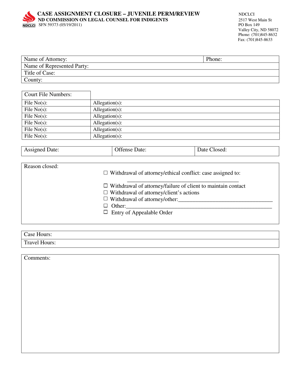 Form SFN59373 Download Fillable PDF or Fill Online Case Assignment ...