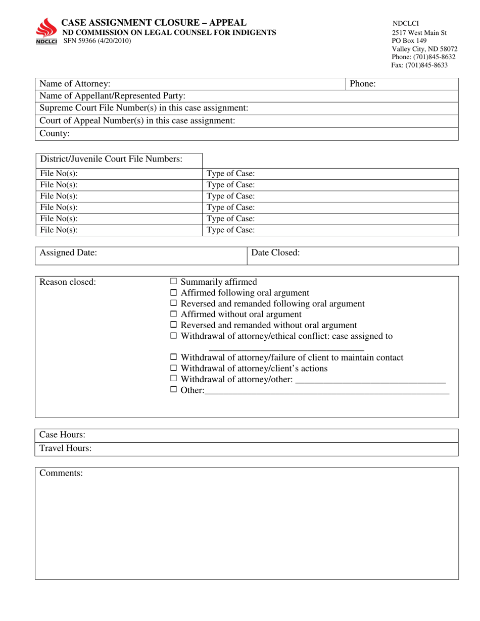 Form SFN59366 - Fill Out, Sign Online and Download Fillable PDF, North ...