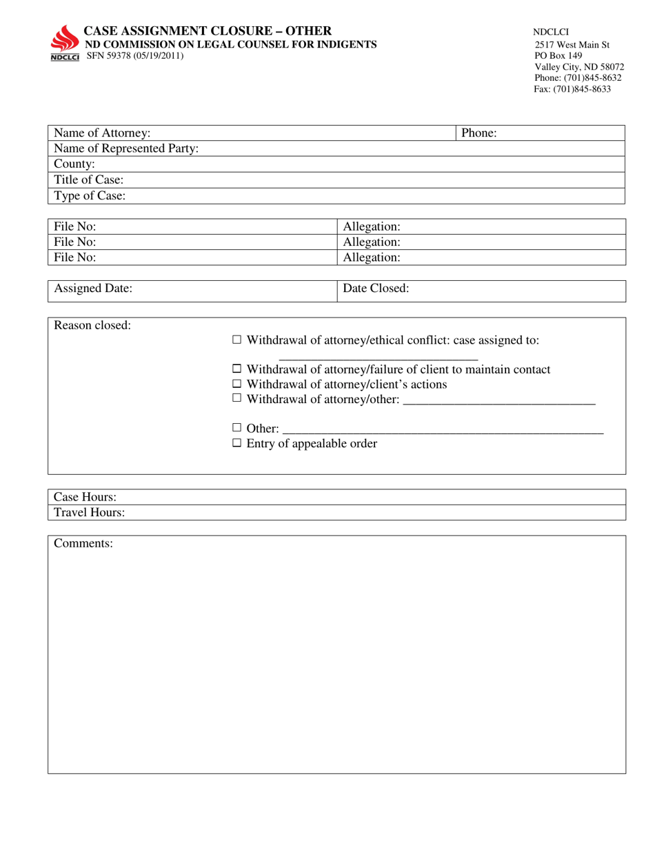 Form SFN59378 Case Assignment Closure - Other - North Dakota, Page 1