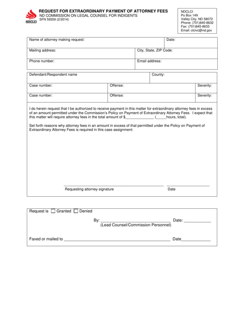 Form SFN59359 Request for Extraordinary Payment of Attorney Fees - North Dakota