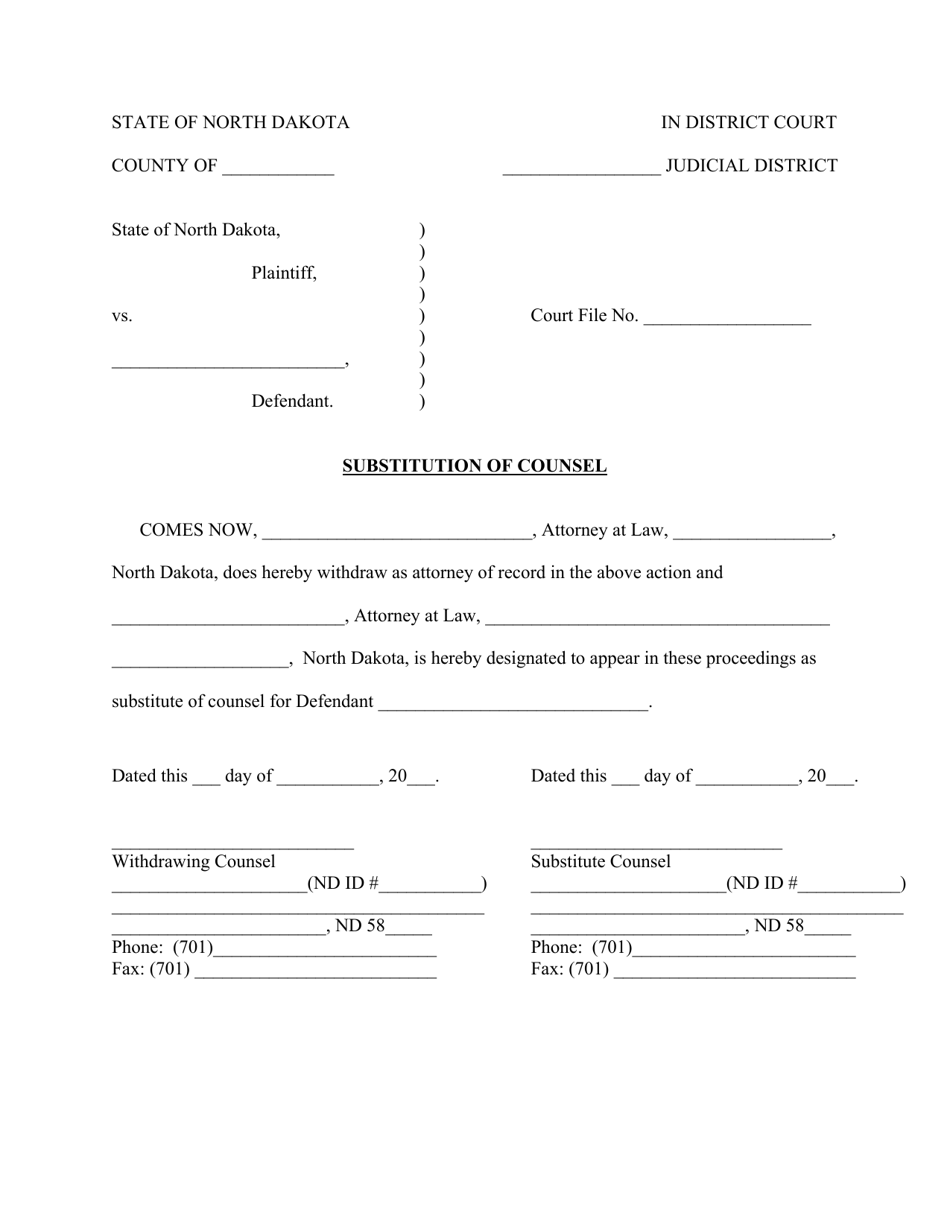 North Dakota Substitution of Counsel - Fill Out, Sign Online and ...