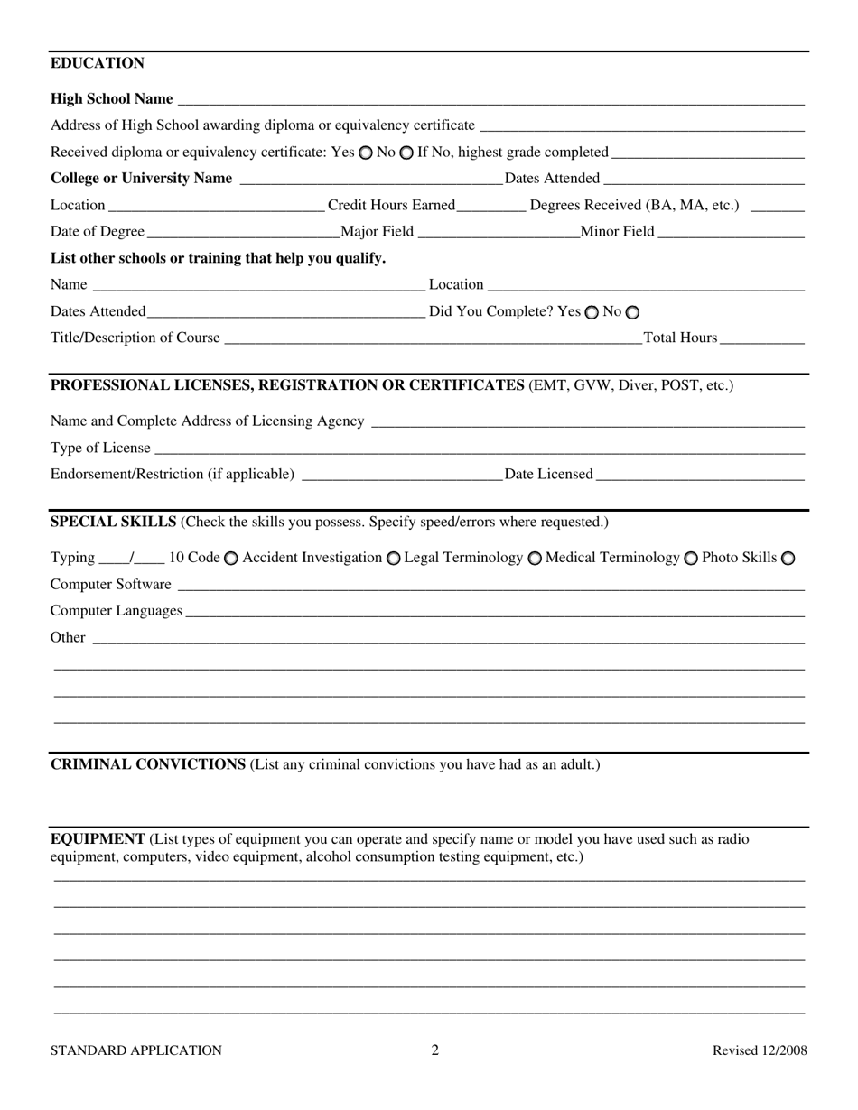 Standard Application for Position of Public Safety Officer in Montana - Montana, Page 2