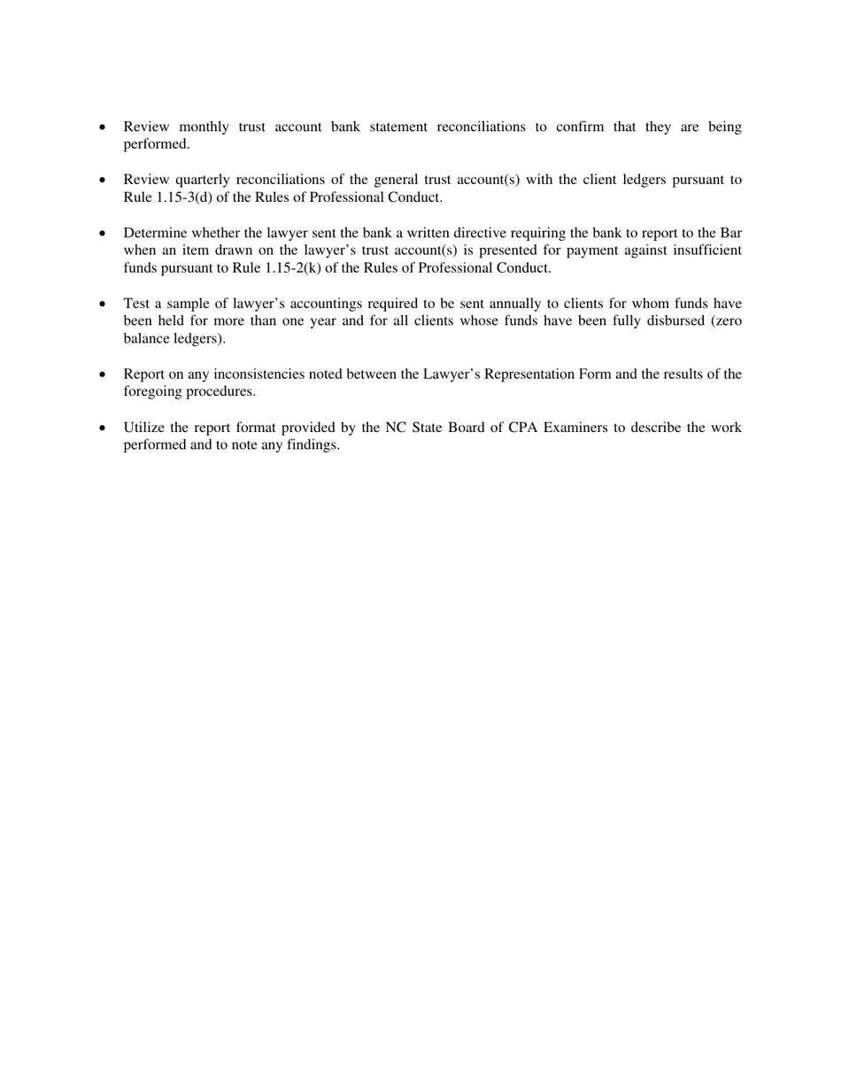 Lawyers Representations Pursuant to CPA Examination of Lawyers Trust Account(S) (Lawyers Representation Form) - North Carolina, Page 6