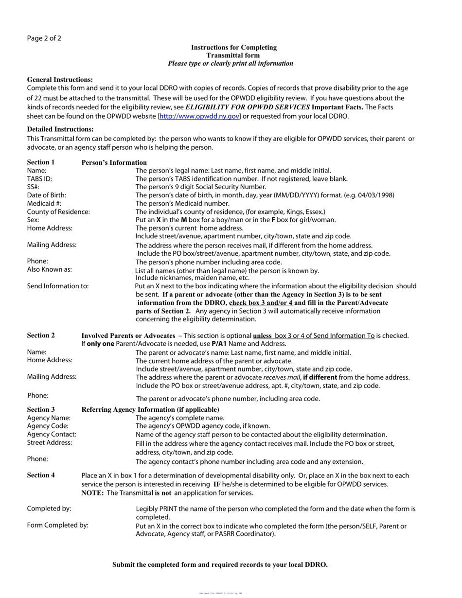 Form ELI Transmittal Form for Determination of Developmental Disability - New York, Page 2