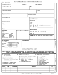 Form DCJS-3200 Warrant Control Sheet - New York