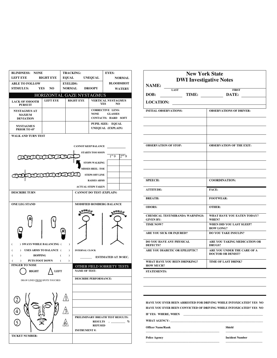 New York Dwi Investigative Note Card Fill Out Sign Online And Download Pdf Templateroller