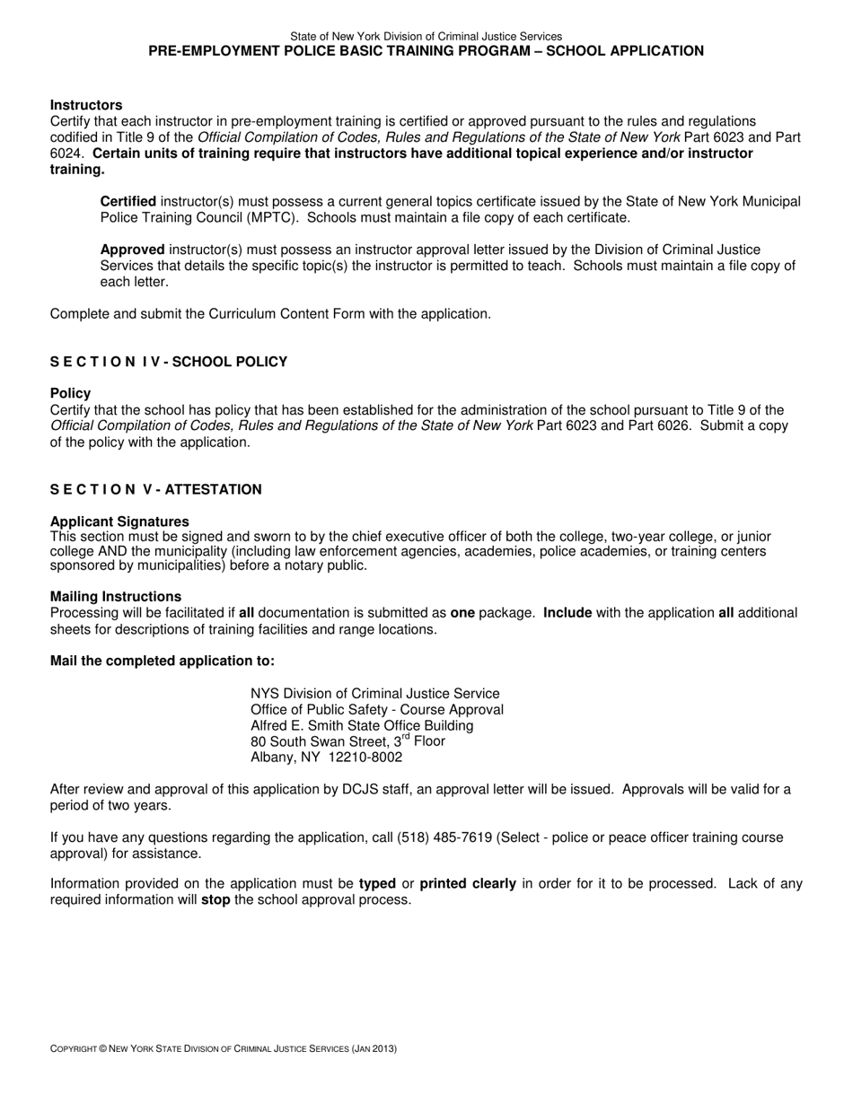 Pre-employment Police Basic Training Program - School Application - New York, Page 2
