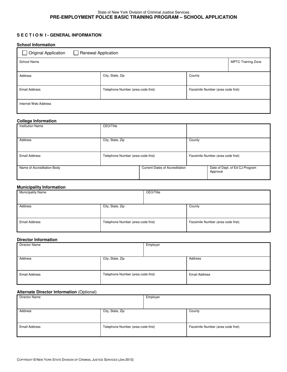 Pre-employment Police Basic Training Program - School Application - New York, Page 3