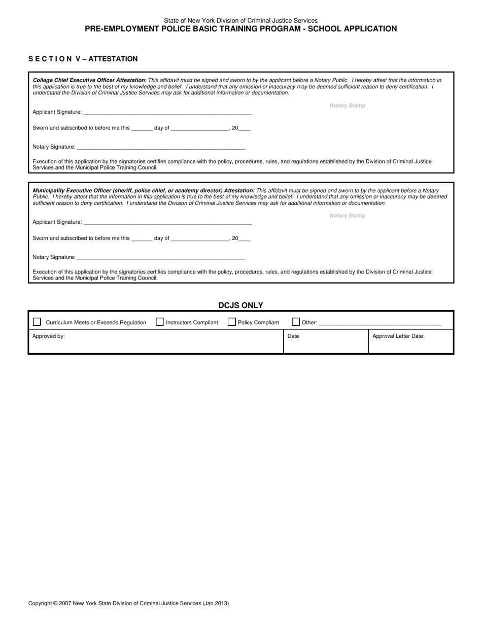 Pre-employment Police Basic Training Program - School Application - New York, Page 5