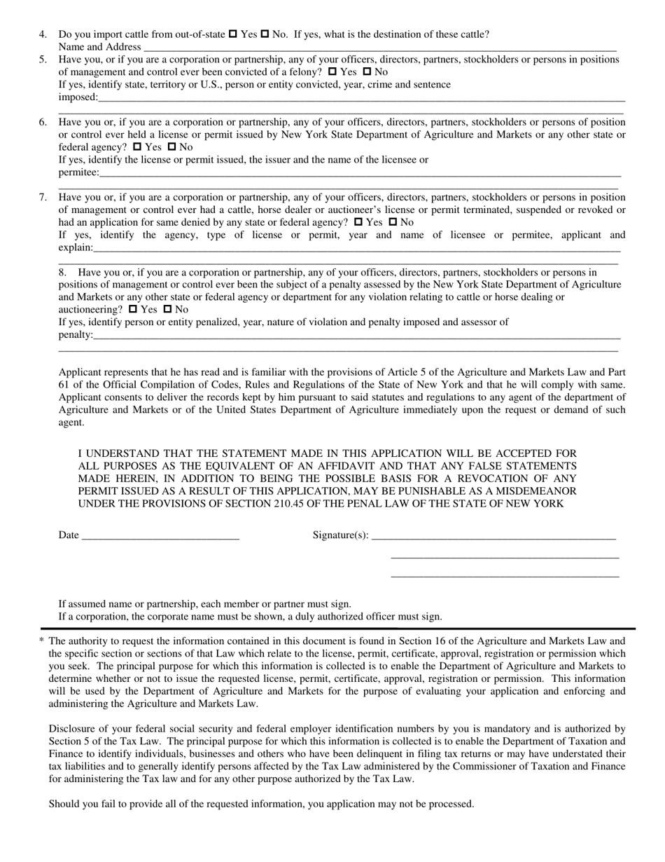 Form AI-22 Application for a Domestic Animal Health Permit - New York, Page 2