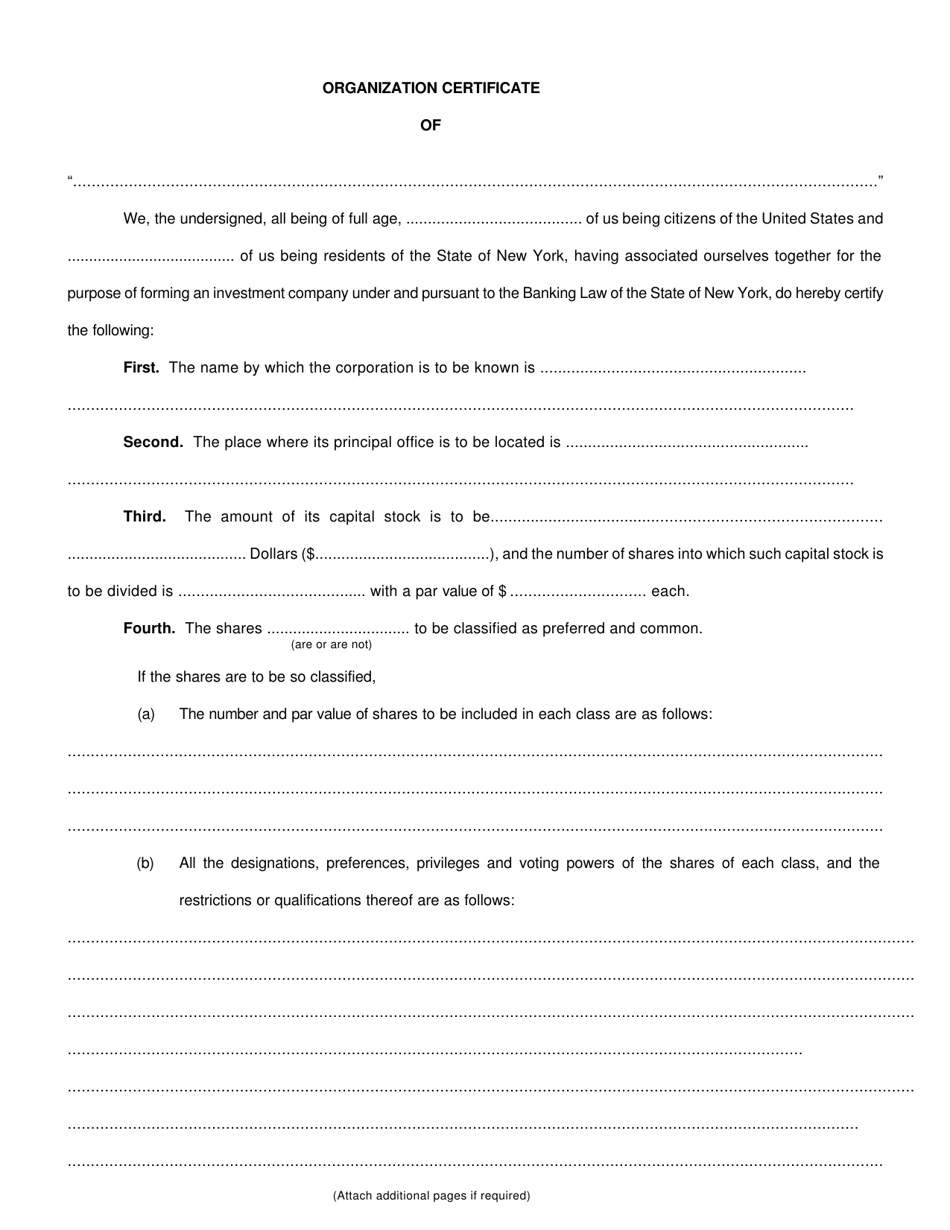 New York Organization Certificate (Investment Companies) - Fill Out ...