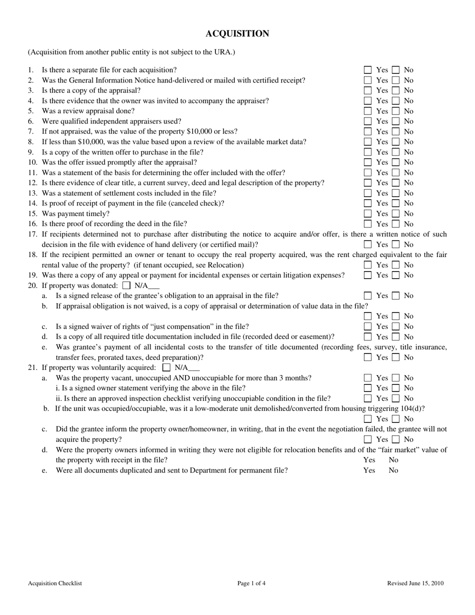 Acquisition Checklist - Nebraska, Page 1