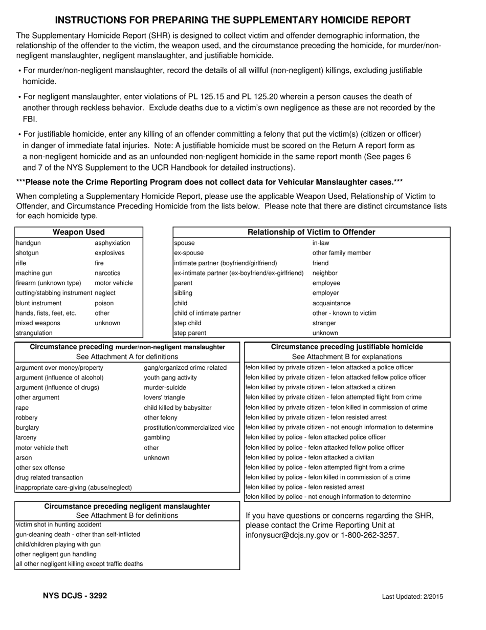 Form DCJS-3292 Supplementary Homicide Report - New York, Page 1