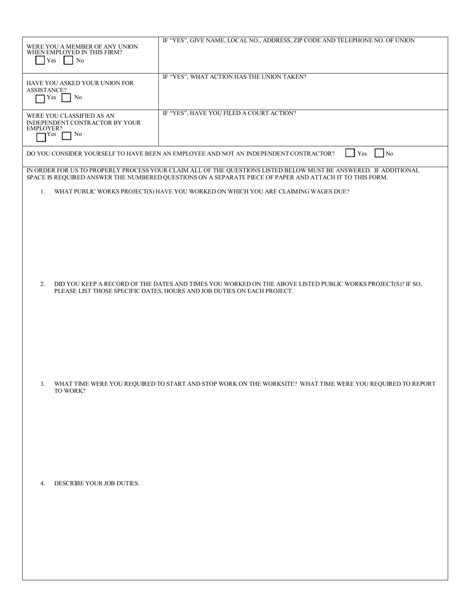 Form MW-31B Wage Claim for Non-payment of Prevailing Wage Rate - New Jersey, Page 2
