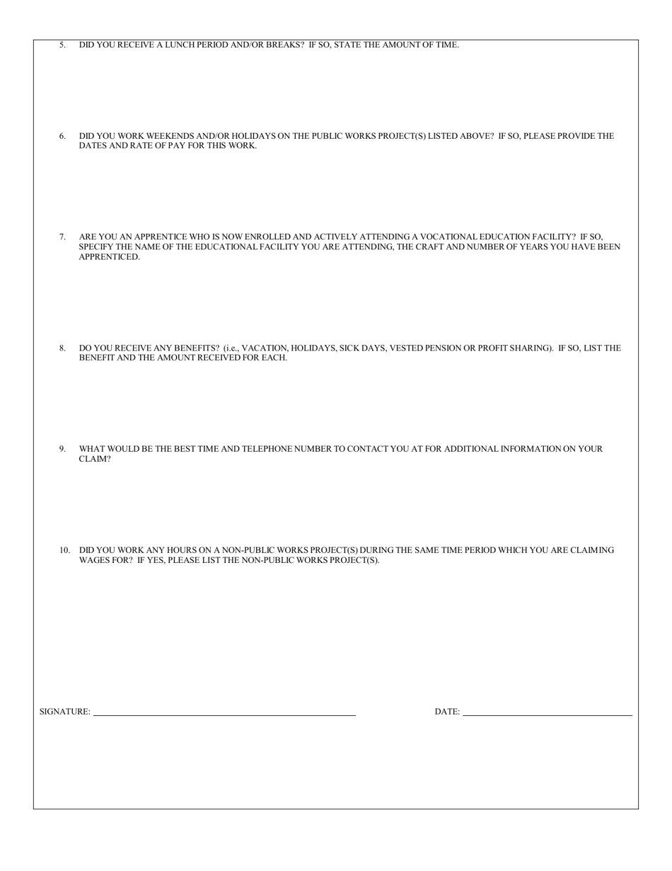 Form MW-31B Wage Claim for Non-payment of Prevailing Wage Rate - New Jersey, Page 3