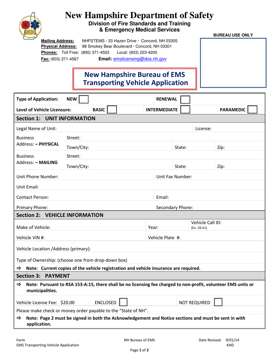 Transporting Vehicle Application - New Hampshire, Page 1