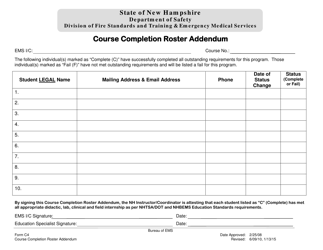 Form C4 &quot;Course Completion Roster Addendum&quot; - New Hampshire
