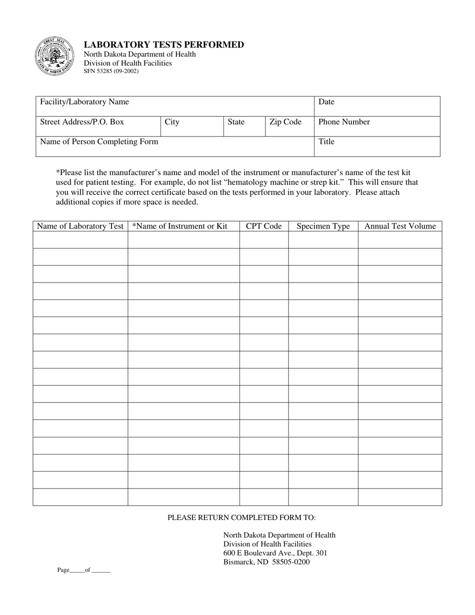 Form SFN53285 - Fill Out, Sign Online and Download Fillable PDF, North ...