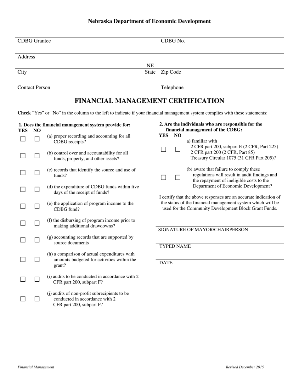 Nebraska Financial Management Certification Fill Out, Sign Online and