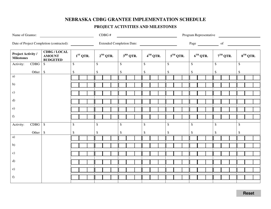 Nebraska Cdbg Grantee Implementation Schedule - Nebraska, Page 2