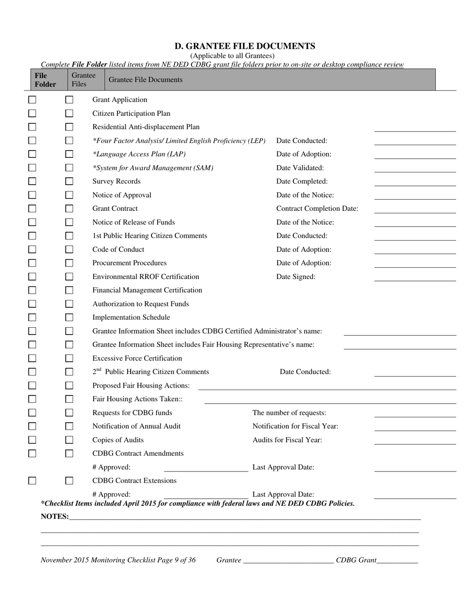Community Development Block Grant Monitoring Checklist - Nebraska, Page 10