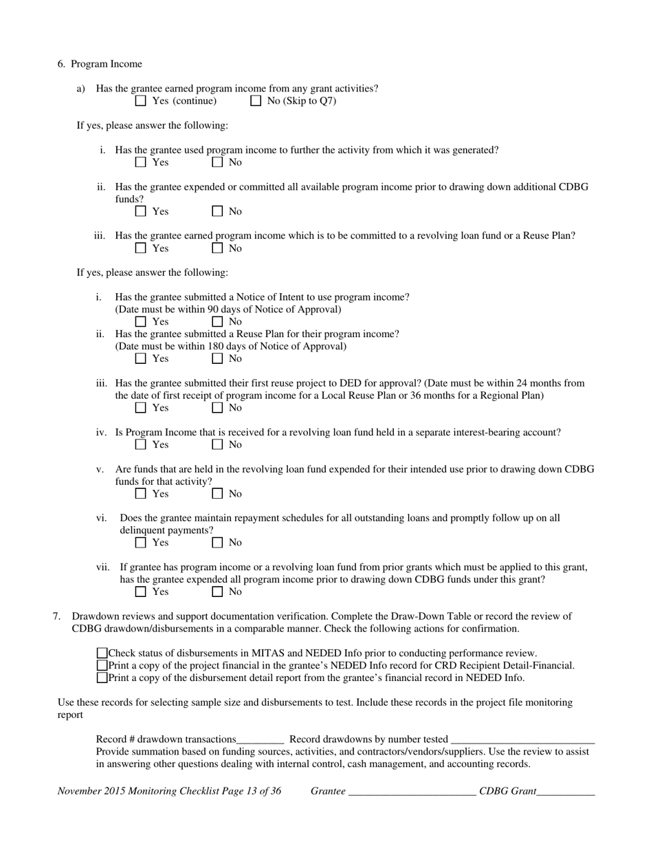 Community Development Block Grant Monitoring Checklist - Nebraska, Page 14