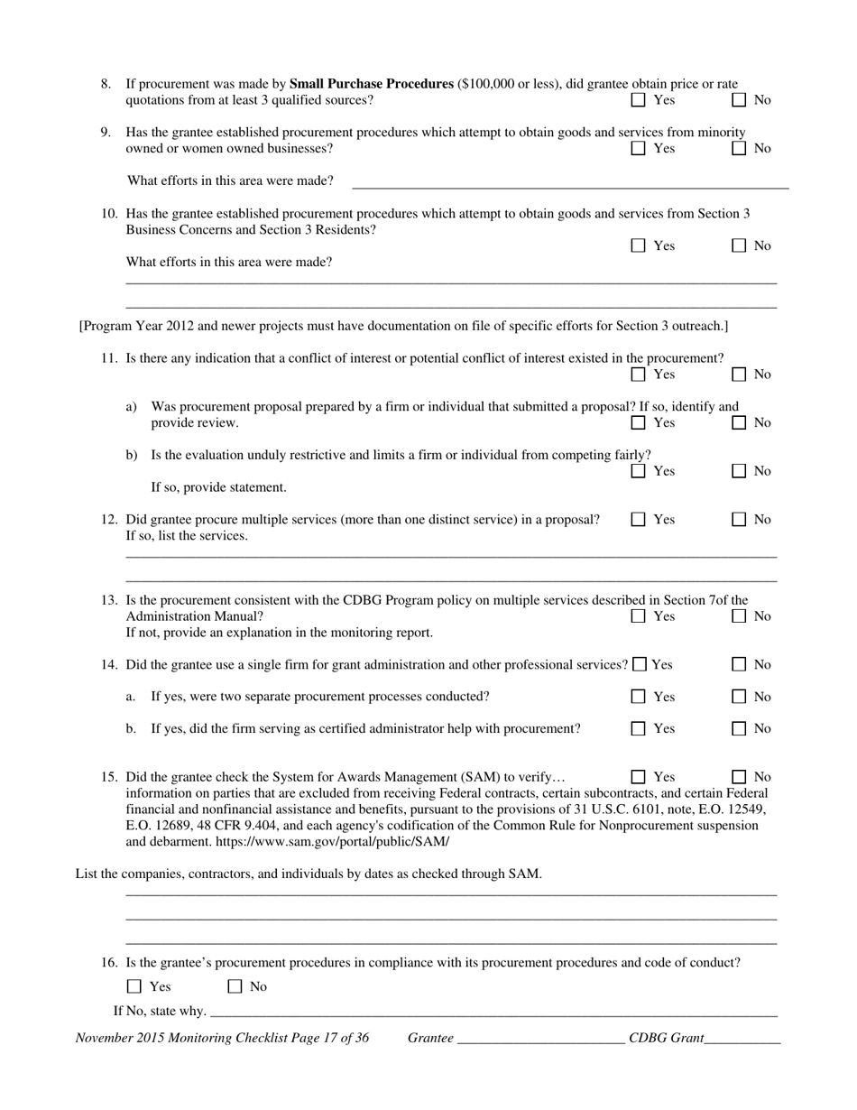 Community Development Block Grant Monitoring Checklist - Nebraska, Page 18