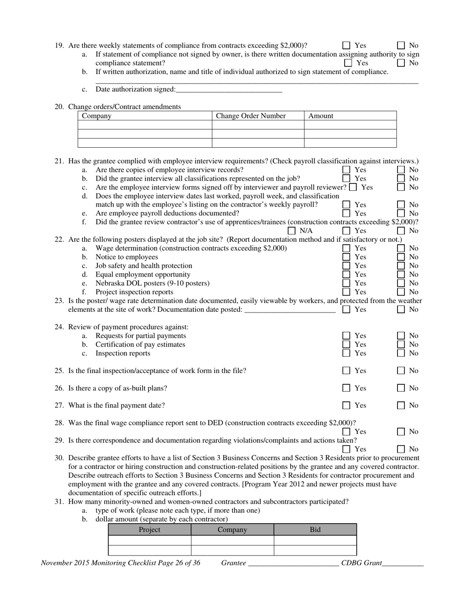 Community Development Block Grant Monitoring Checklist - Nebraska, Page 27
