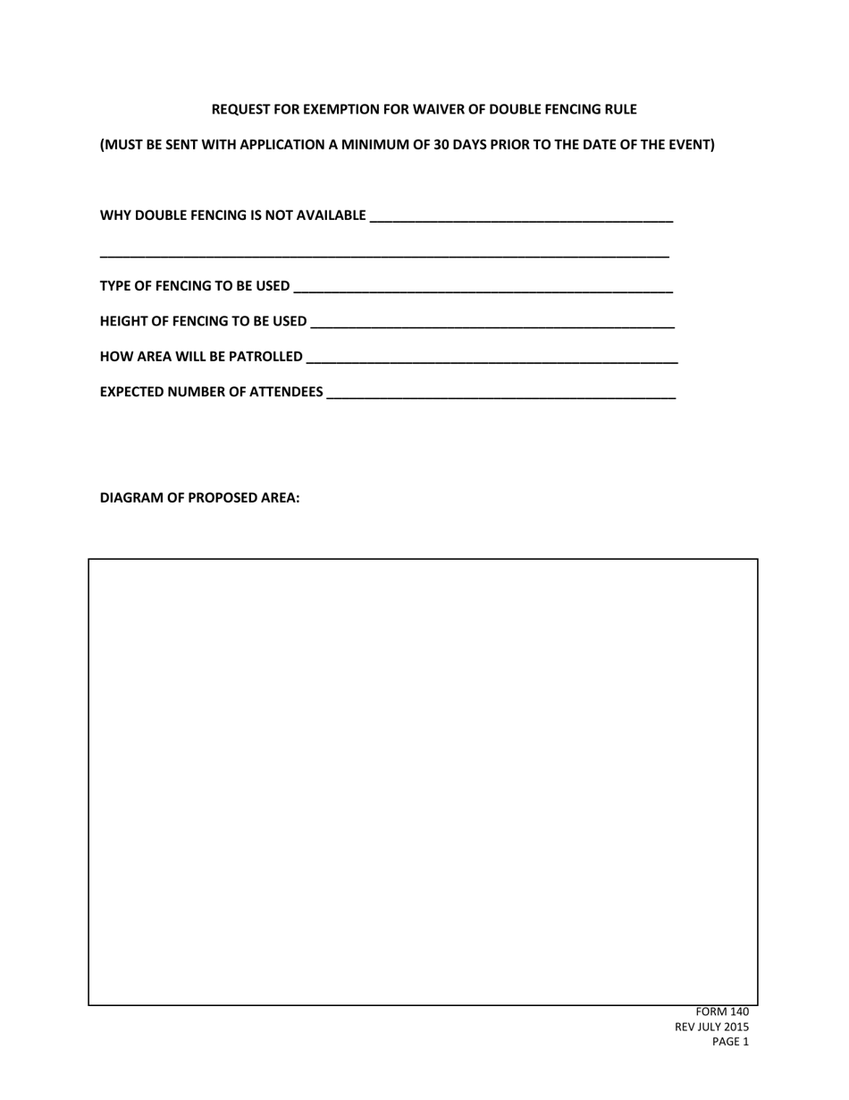 Form 140 Request for Exemption for Waiver of Double Fencing Rule - Nebraska, Page 1