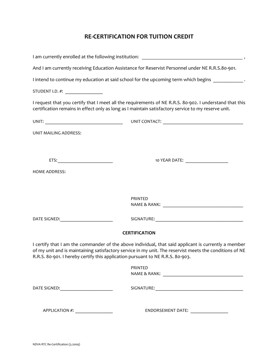 Nebraska Re Certification For Tuition Credit Fill Out Sign Online