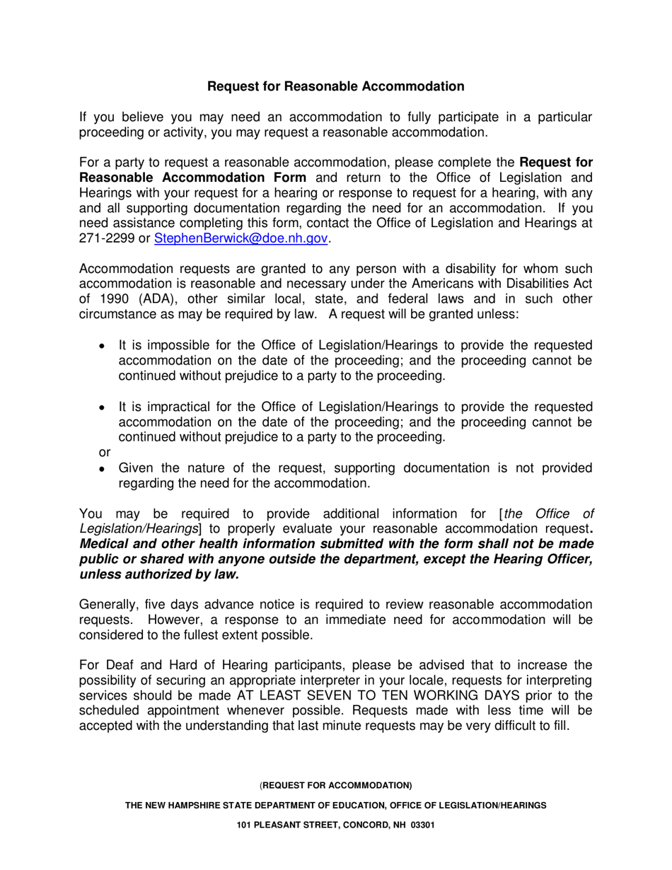 New Hampshire Request for Reasonable Accommodation - Fill Out, Sign ...