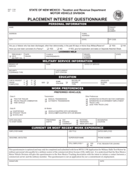 Document preview: Form MVD-11199 Placement Interest Questionnaire - New Mexico