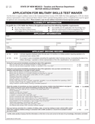 Document preview: Form MVD-11198 Application for Military Skills Test Waiver - New Mexico