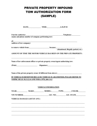 Document preview: Private Property Impound Tow Authorization Form - New Mexico