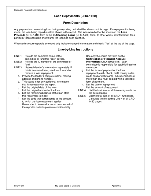Instructions for Form CRO-1420 Loan Repayments - North Carolina