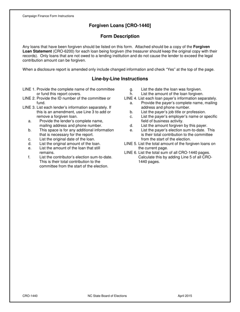 Instructions for Form CRO-1440 Forgiven Loans - North Carolina