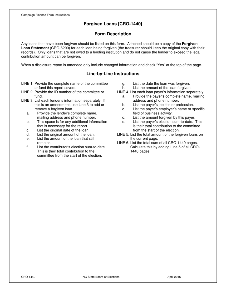 Instructions for Form CRO-1440 Forgiven Loans - North Carolina, Page 1