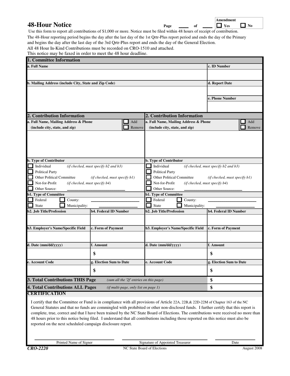 Form CRO-2220 48-hour Notice - North Carolina, Page 1