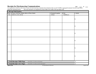 Form CRO-2330 &quot;Receipts for Electioneering Communications&quot; - North Carolina
