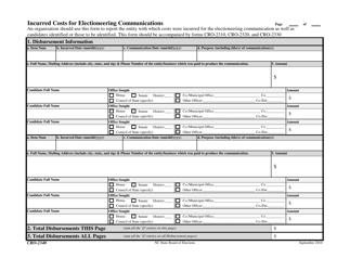 Form CRO-2340 &quot;Incurred Costs of Electioneering Communications&quot; - North Carolina