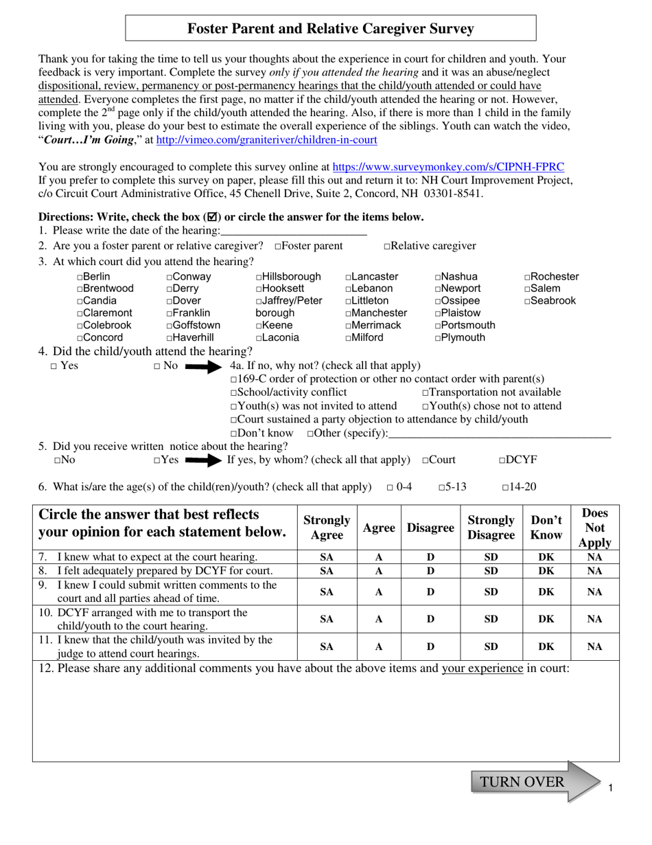 Foster Parent and Relative Caregiver Survey - New Hampshire, Page 1