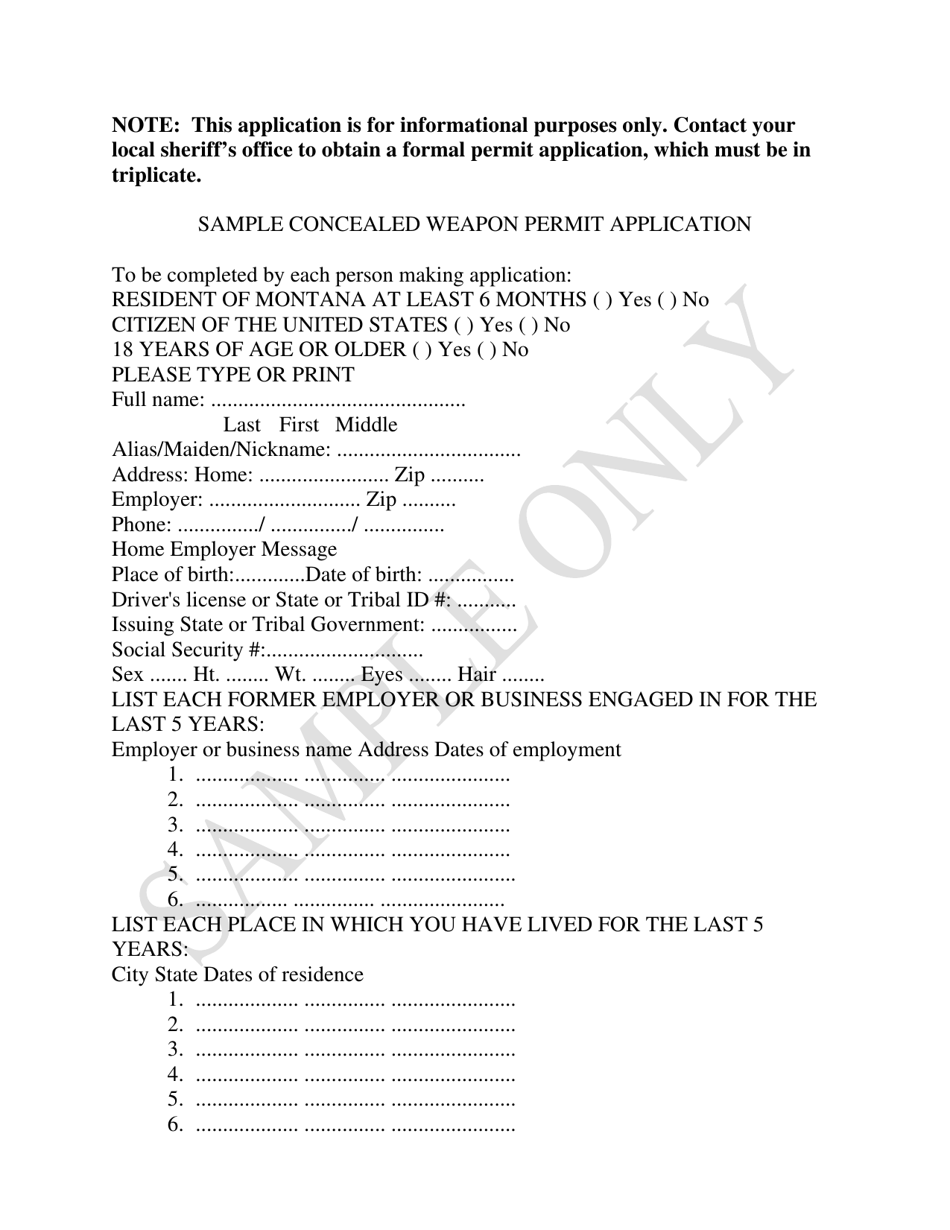 Concealed Weapon Permit Application - Montana, Page 1