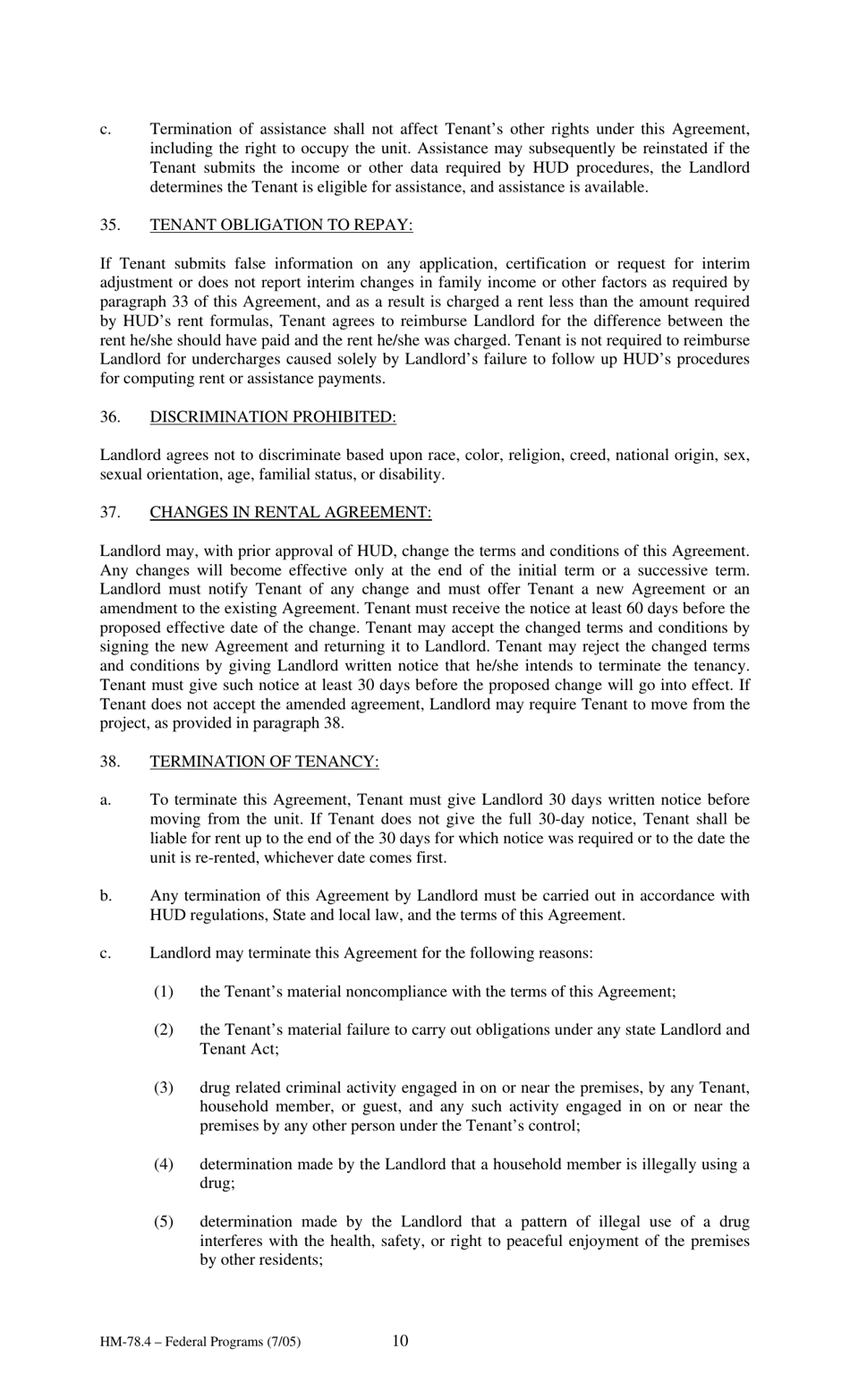 Form HM-78.4 Agreement of Lease, Federal Programs - New York, Page 10